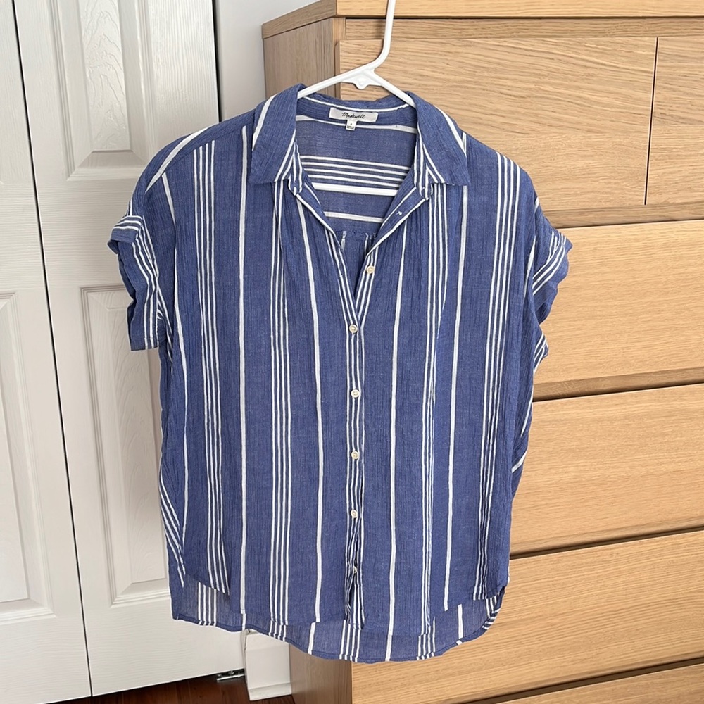 Madewell Cotton Short Sleeved Striped Button Down